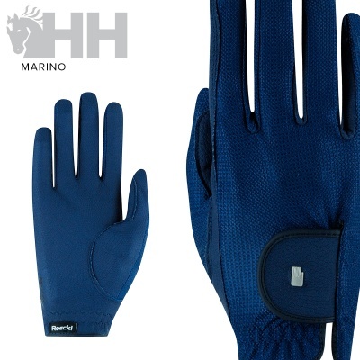 Luvas desportivas azuis com fecho de velcro e etiqueta Roeckl