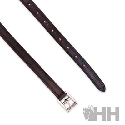 Cinto de couro castanho com fivela metálica prateada e logótipo HH