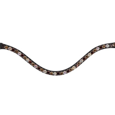 Tira curva em couro preto com pedras brilhantes coloridas