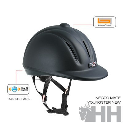 Capacete de equitação preto mate YOUNGSTER NEW com ajuste fácil e sistema Monocoque