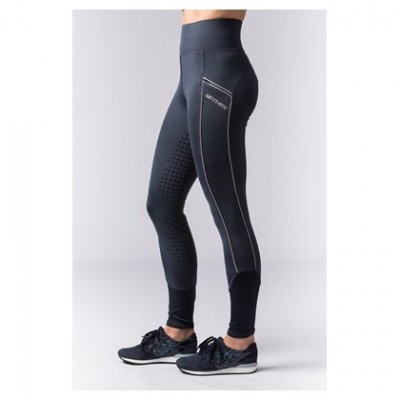 Leggings pretas com textura antiderrapante e texto ETREK na lateral