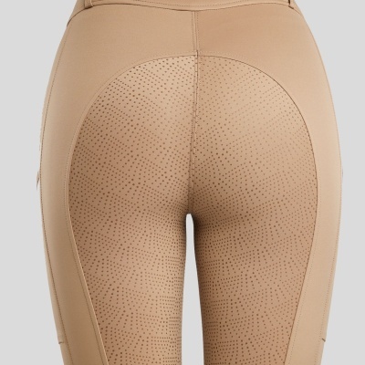Leggings desportivas bege com padrão de pontos antiderrapantes na parte traseira