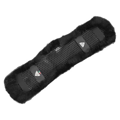 Proteção preta para correia de cavalo com borda de pelúcia e textura perfurada central