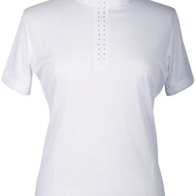 Camisola branca com gola alta e fecho curto