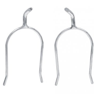 Par de acessórios metálicos prateados curvados