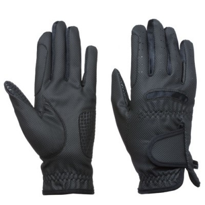 Par de luvas pretas sintéticas com velcro e textura antiderrapante