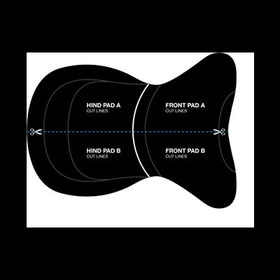 Molde de corte com texto de instruções em fundo preto.