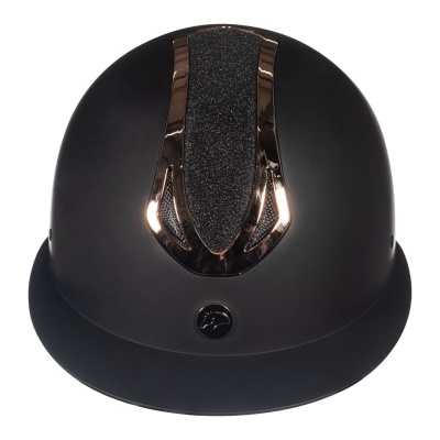 Capacete de equitação preto fosco com detalhe metálico e textura antiderrapante