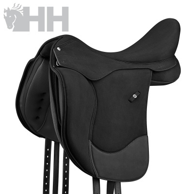 Sela de cavalo preta com logo HH cinzento