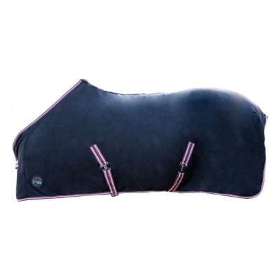Cobertor preto para cavalo com tiras cor-de-rosa e branco