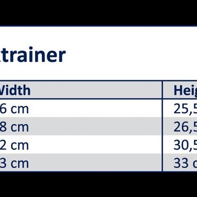 Tabela de tamanhos do Flextrainer com medidas e logótipo Harry's Horse