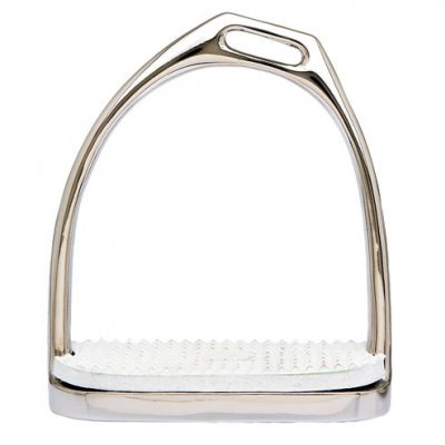 Estribo de equitação metálico prateado com apoio de pé branco texturizado