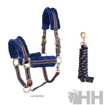 Cabresto azul com almofadas macias e corda azul com mosquetão