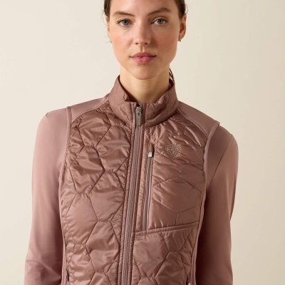 Camisola feminina castanha com padrão hexagonal e fecho de correr