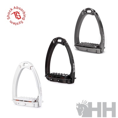 estribos de equitação em alumínio com sistema de absorção de choque, dois pretos e um branco