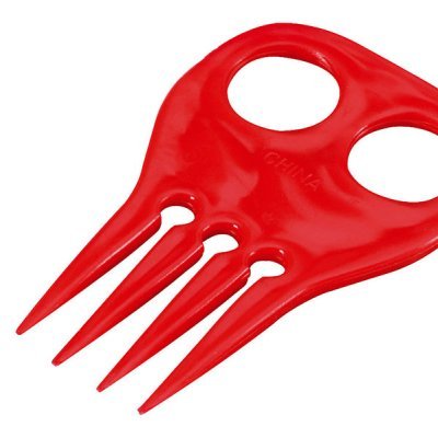 Pente afastador de cabelo vermelho com quatro pontas e duas aberturas para os dedos