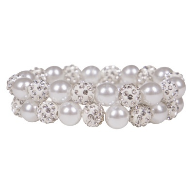 Pulseira elástica com pérolas e pedras brilhantes
