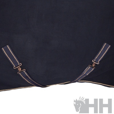 Saco ou manta azul escura com alças ajustáveis e logotipo HH de cavalo cinza