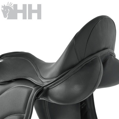 Sela de equitação preta em couro com logotipo HH cinza claro