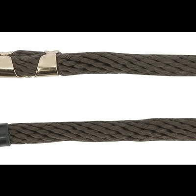 Trela de corda trançada cinzenta com fecho metálico prateado