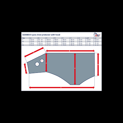 Tabela de medidas do protetor de peito em lycra com capuz