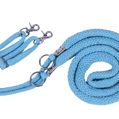 Trela para cão azul clara de corda trançada com ganchos metálicos