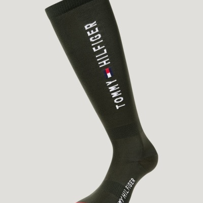 Meia desportiva longa verde escuro Tommy Hilfiger com logo e detalhes coloridos