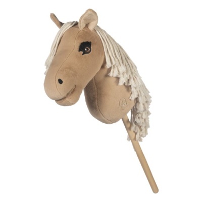 Cavalo de brincar tipo hobby horse com cabeça castanha e crina branca