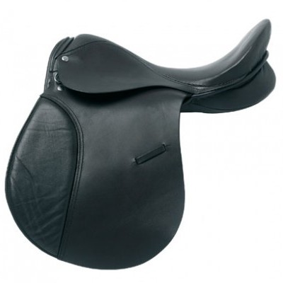 Sela de equitação preta em couro com abas largas