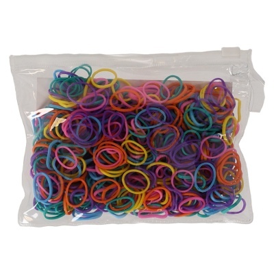 Pacote transparente com elásticos coloridos variados