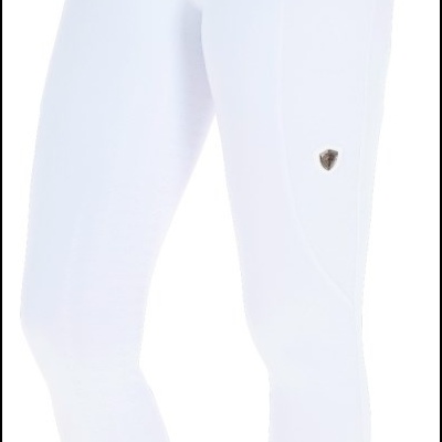 Calças de equitação brancas com malha e fecho de botões