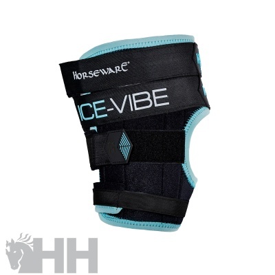 Proteção para equinos preta e azul com fechos de velcro e texto Horseware Ice-Vibe