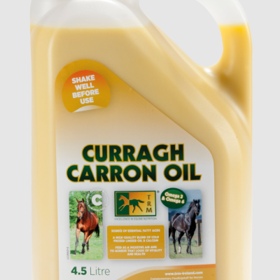 Recipiente de óleo para cavalos Curragh Carron Oil 4,5 litros amarelo com tampa branca