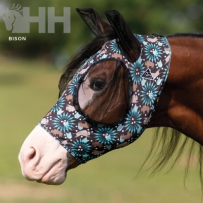 Máscara protetora para cavalo com padrão floral azul e branco