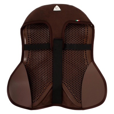 Protetor de costas castanho escuro com ventilação e tiras elásticas