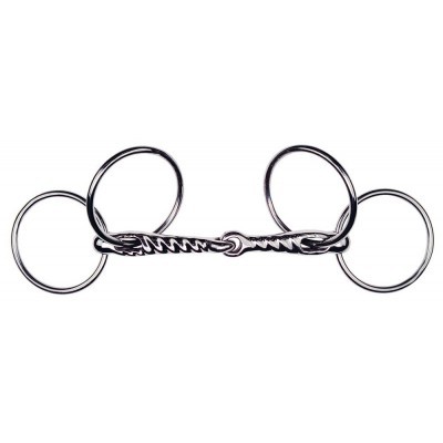 Freno metálico prateado com argolas e barra central texturizada