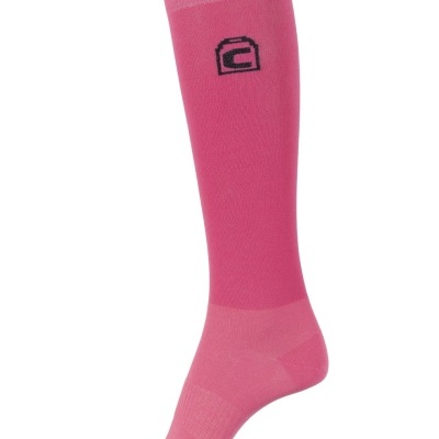 Meia comprimida rosa com logótipo preto e número 7