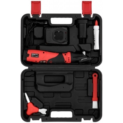 Conjunto de ferramenta elétrica para bicicletas com motor vermelho e acessórios em estojo preto