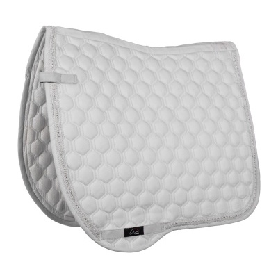 Saco acolchoado branco com padrão hexagonal e borda cinzenta