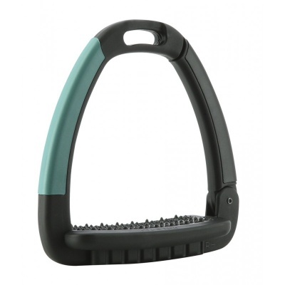 Estribo para cavalo plástico preto com pega verde água e base antiderrapante