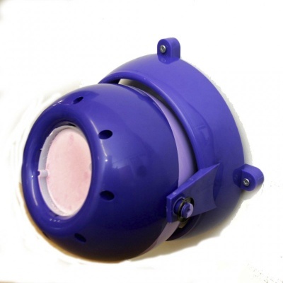 Dispositivo plástico roxo com lente rosada