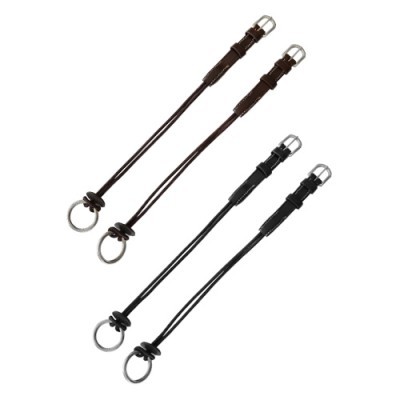 Quatro correias de couro com fivela e argola metálica, duas castanhas e duas pretas