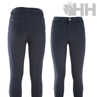 Calças pretas de equitação HH vistas da frente e de trás