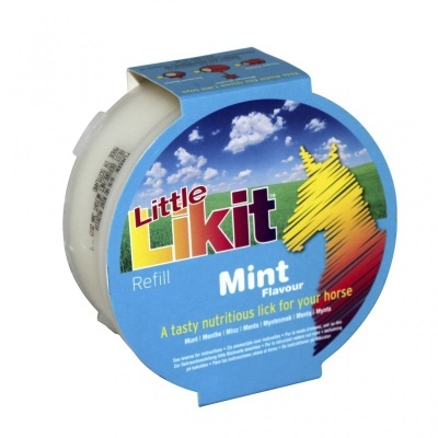 Recarregador Little Likit Mint Flavour para cavalo com embalagem azul e desenho colorido de cavalo