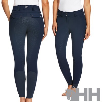 Calças de equitação azul-marinho com padronagem antiderrapante e bolsos