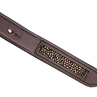 Cinto feminino castanho com tachas douradas na ponta