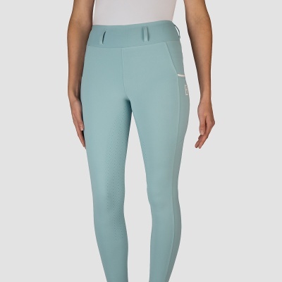 Leggings esportivas femininas azuis claras com bolsos laterais