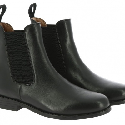 Botins Chelsea pretos em pele com painéis elásticos laterais