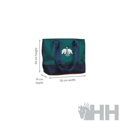 Saco azul-esverdeado com alças azuis e imagem branca de águia e cavalo HH