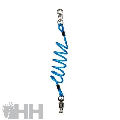 Cabo azul em espiral com mosquetão e fecho metálico prateado